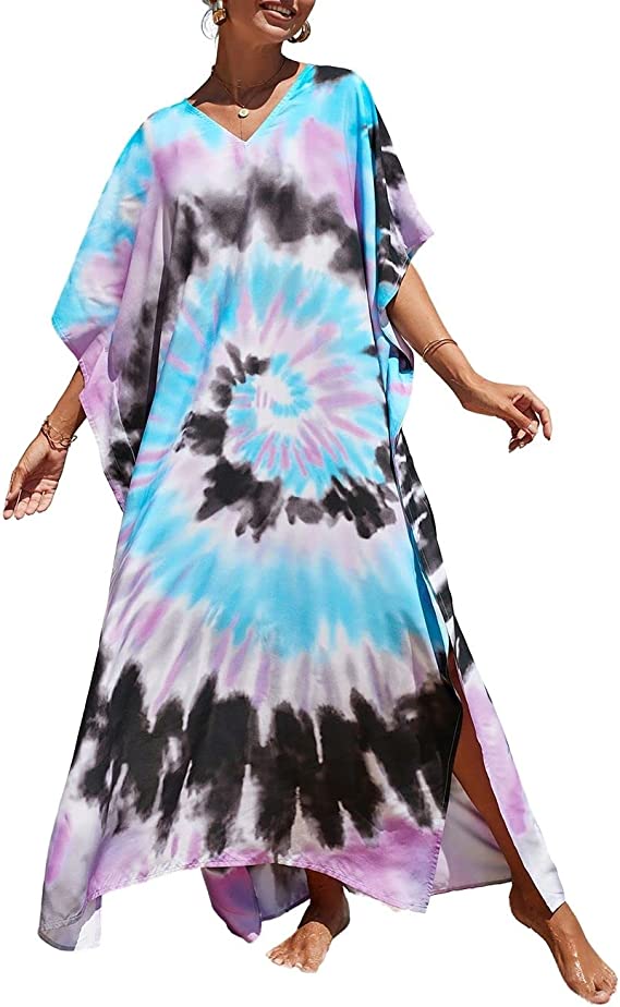 Bsubseach Plus Size Bathing Suit Cover Up Colorful Caftan Dress for Women Long Bikini Coverup