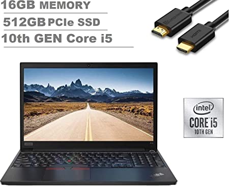 2020 Lenovo ThinkPad E15 15.6" FHD Full HD (1920x1080) Business Laptop (Intel 10th Quad Core i5-10210U, 16GB DDR4 RAM, 512GB PCIe SSD) Type-C, HDMI, Windows 10 Pro   IST HDMI Cable