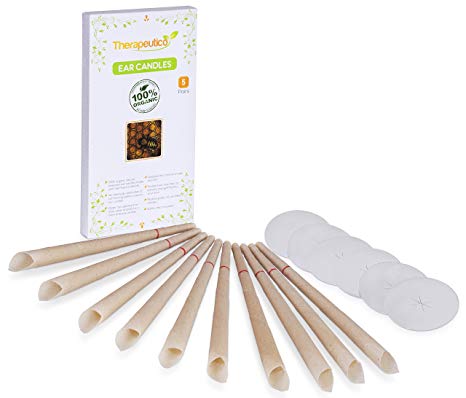 Therapeutico Natural Organic 100% Beeswax Hopi Ear Candles with FREE EBOOK |10 Hand-Crafted Candles | Medical Grade With Safety Disc and Double Wax Filter | Relaxing |