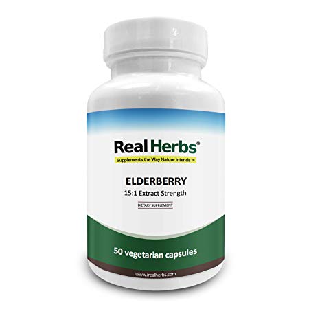 Real Herbs Elderberry Extract - Derived from 10,500mg of Elderberries with 15 : 1 Extract Strength - Boosts Immunity, Antioxidant & Cardiovascular Support - 50 Vegetarian Capsules