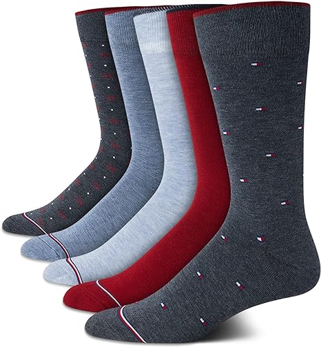 Tommy Hilfiger Men's Dress Socks - Lightweight Patterned Comfort Crew Socks (5 Pack)