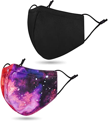Washable Maks Reusable Cloth Fabric with Prints, Bulk 2_Black/Galaxy Red