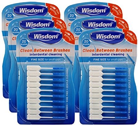 6x Wisdom Clean Between Interdental Brushes - Pack of 20 - Size Fine Blue