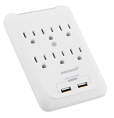 OviiTech Multi-function Wall Mount Adapter, Surge Protector Charging Station, Dual 2.1AMP USB Charging Ports,6 AC Socket Outlet Plugs,White