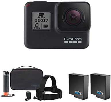 GoPro Hero7 Black Camera Bundle with Extra Battery (2 Batteries Total) and Adventure Kit (Floating Handle, Casey, Headstrap, Quickclip)