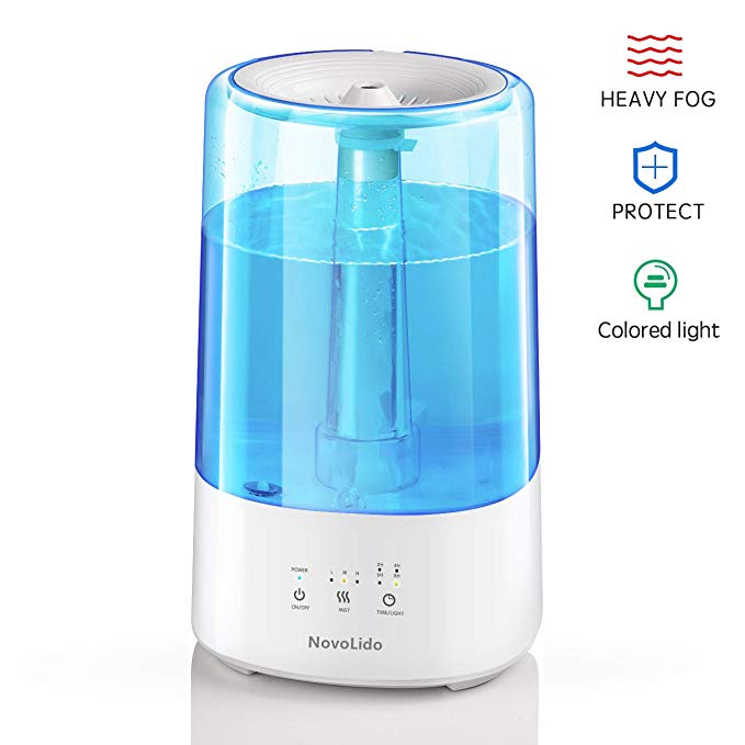 3.5L Cool Mist Humidifier, NovoLido Top Fill Ultrasonic Air Humidifier with Timer, Essential Oil Quiet Humidifier with 7-Color Night Lights, 30 Hrs and 3 Levels Mist for Office Home Baby Bedroom, Blue