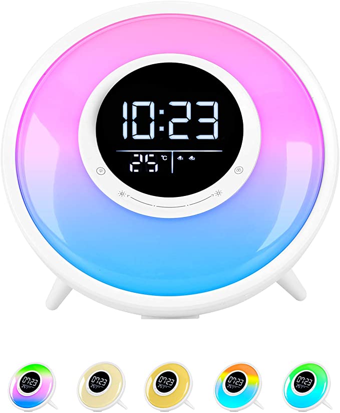 Sunrise Alarm Clock Sound Machine with FM Radio, Touch Control Night Light, Sleep Timer,18 Alarm Sounds,Temperature Display (Version 2.0)