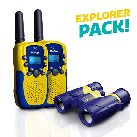 Walkie Talkies for Kids with Kids Binoculars Set - “Vox Box” Voice Activated Kids Walkie Talkies Long Range Radios with 3  Mile Range and 6x21 Binoculars for Kids with Carry Case