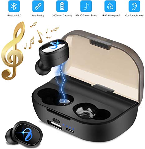 Wireless Earbuds,Bluetooth Earbuds Wireless Earphones with Mic Charging Case,Sport Running Mini True Stereo Earbuds Bluetooth Compatible Android Samsu (Black)