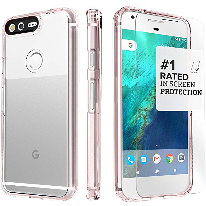 Google Pixel 1 Case, SaharaCase Protection Kit with ZeroDamage Tempered Glass Screen Protector for Google Pixel (2016)- Clear Rose Gold