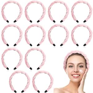 Lyrow Hairband, Set of 12 Spa Headbands for Women, Fabric Hair Bands Non Slip, Puffy SPA Headband for Girls Ladies(Pink)