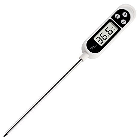 Meat Thermometer Instant Read Digital Thermometers Cooking Thermometer with Large LCD Display Long Probe Food Thermometer Indoor Outdoor Use Best for Food, Meat, Grill, BBQ&Milk White