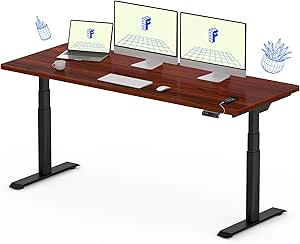 FLEXISPOT E8 Dual Motor 3 Stages Standing Desk 60x24 Inch Oval Leg Electric Height Adjustable Desk Whole-Piece Board Electric Stand Up Desk Sit Stand Desk (Black Frame   Mahogany Desktop)