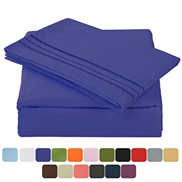 TasteLife 105 GSM Deep Pocket Bed Sheet Set Brushed Hypoallergenic Microfiber 1800 Bedding Sheets Wrinkle, Fade, Stain Resistant - 4 Piece(Royal Blue,Full)