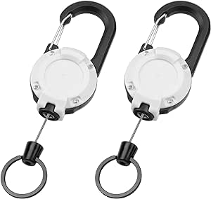 Vicloon Heavy Duty Retractable Keychain, 2pcs Retractable Badge Holder, Retractable ID Badge Reel Heavy Duty Reel Clips Retractable Badge Reels for Key Ring ID Card Badge Holder (White)