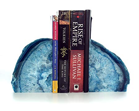 Decorative Bookends. Geode Agate Book Ends for Office Décor and Home (Blue)
