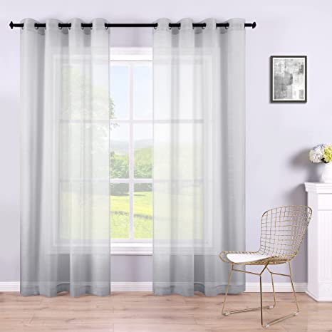 Gray Sheer Curtains 84 Inches Long for Bedroom 2Pack Set of 2 Grommet Window Panel Eyelet Top Voile Semi Sheer Drapes See Through Light Grey Sheer Curtains for Living Room Girls Room 52x84 Inch Length