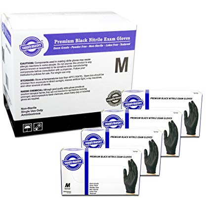 SupplyMaster - SMPBKNE6M - Premium Exam Nitrile Gloves - Disposable, Powder Free, Exam, 6 mil, Medium, Black (Pack of 400)