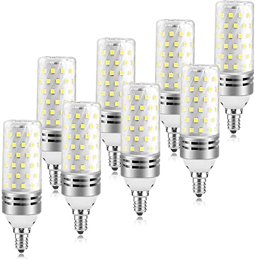 E12 LED Corn Bulb Light, 16W Candelabra LED Bulbs, 120W Equivalent, Warm White 3000K, 1200LM, E12 Base LED Chandelier Decorative Bulb, Non-Dimmable LED Lamp for Ceiling Fan, Home Lighting 8-Pack