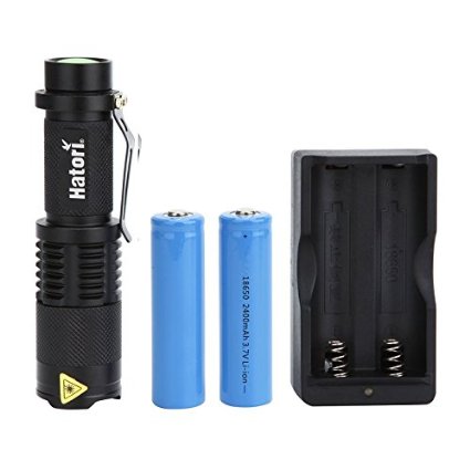 Hatori XML T6 LED ZOOMABLE Flashlight Black Flashlight With Blue Batteries and Charge