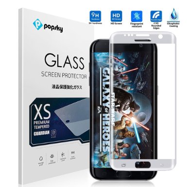 Samsung Galaxy S7 Edge Screen Protector [Full Coverage] [Tempered Glass] [Colored Edge], Popsky [3D Full Curved Edge] [No Bubble] Ultra Clear 9H Hardness Scratch Proof Protective Film (Silver)