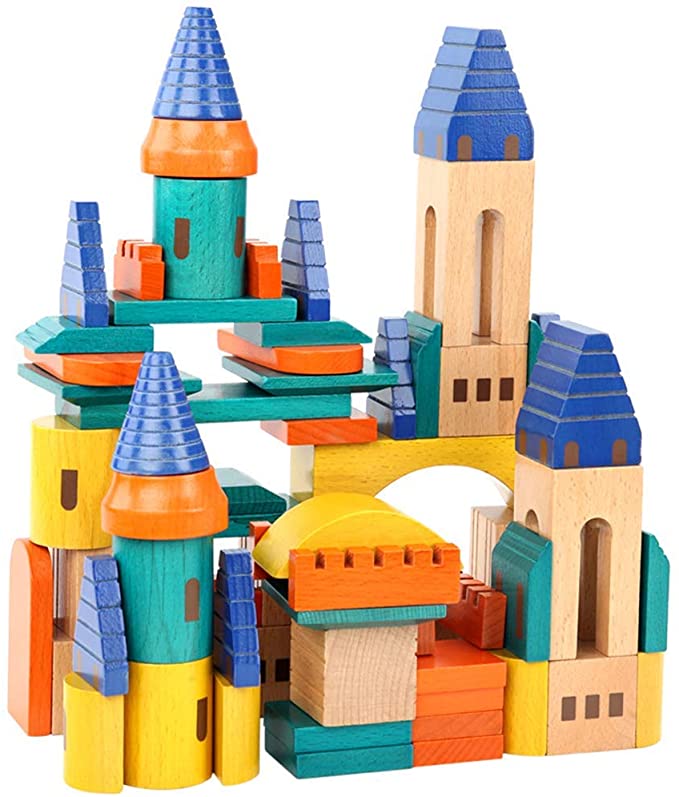 Migargle Wooden Castle Building Blocks Set-Stacking Wood Castle Blocks Educational Toy Set for Toddlers, Fantasy Medieval Bridges and Arches, Wooden Blocks for Kids Ages 3-8