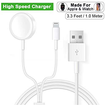 Apple Watch Charger, 2 in 1 iphone Charger With 3.3ft/1.0m Portable Charging Cable Compatible With for Apple Watch Series 4/3/2/1& iPhoneXR/XS/XS Max/X/8/8Plus/7/7Plus/6/6Plus/iPad4/iPad Air/iPad mini