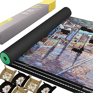 Jigsaw Puzzle Mat Roll Up Rubber No Creases 2000 to 1500 1000 500 Pieces, 46” x 28” Black Large Jigsaw Puzzel Pad Matte Roll-Up Board Table Sorting Trays Saver Holder Accessories Gifts