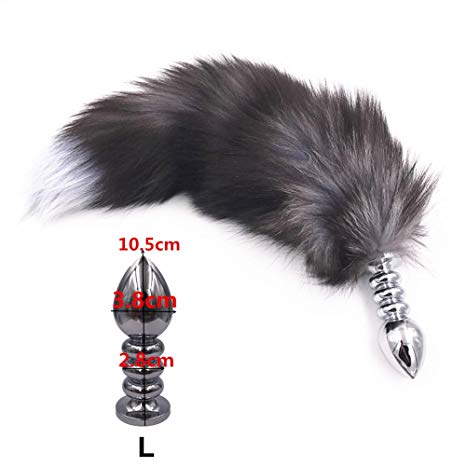 Leosi Black Thick Faux Fox Tail Stainless Steel Fun Plug Romance Games Play Party Toy Love Gift for High Happy (Style 2,L)