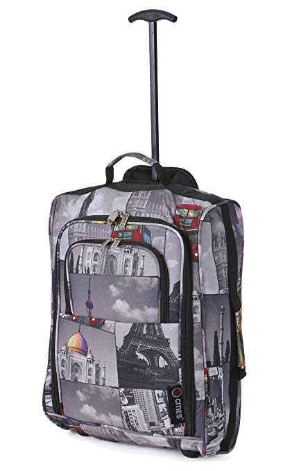 21"/55cm 5 Cities Black Carry On Lightweight Cabin Approved Trolley Bag Hand Luggage (Cities)