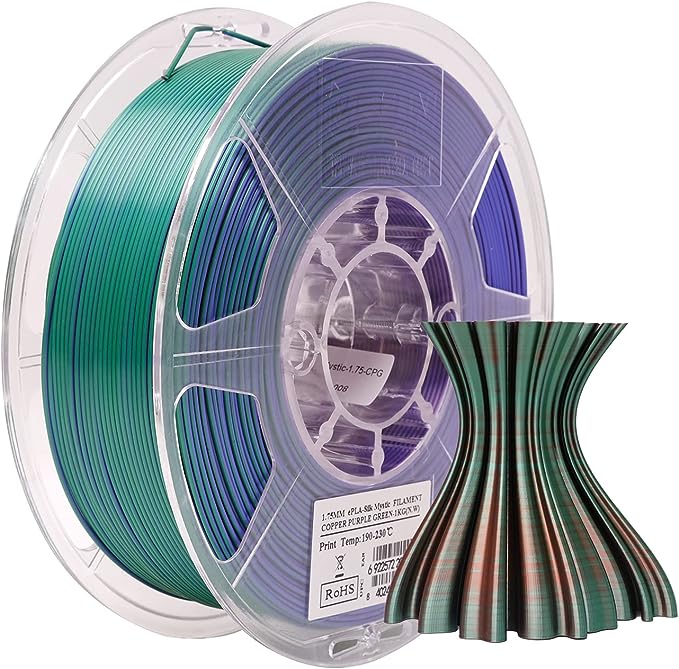 eSUN Silk Mystic PLA Filament 1.75mm, Shiny Silk Three Color Co Extrusion 3D Printer Filament, 1KG (2.2 LBS) Spool 3D Printing Color Change Filament for 3D Printers,Bronze Purple Green