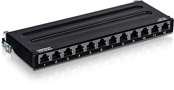 TRENDnet 12-Port Cat6A Shielded Wall Mount Patch Panel, 1000BASE-T / 10GBASE-T Support, Wall mounting Options, Compatible with cat5e, cat6, cat6a, 110 or Krone Type, TC-P12C6AS