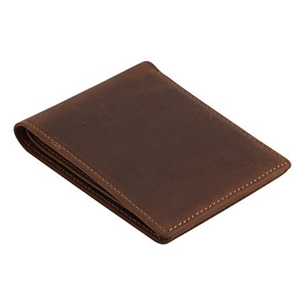 Kattee Vintage Look Genuine Leather Short Bifold Wallet Brown