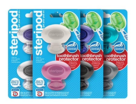 Steripod Clip-On Toothbrush Protector Family Pack - New Exclusive Colors (8 Steripods)