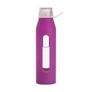 Takeya 22 Ounce Classic Glass Water Bottle with Silicone Sleeve and Clear Twist Cap, Orchid