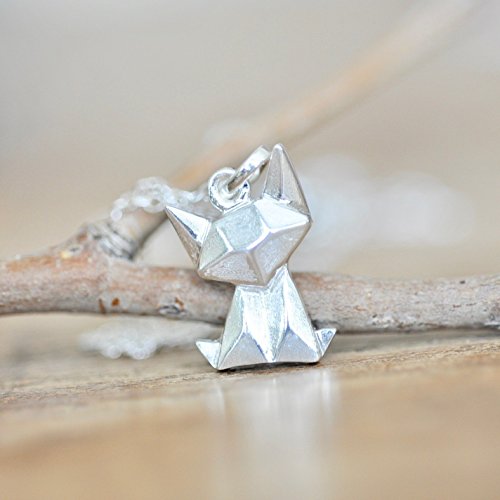 Origami Cat Necklace in Sterling Silver with 16 Inch Chain