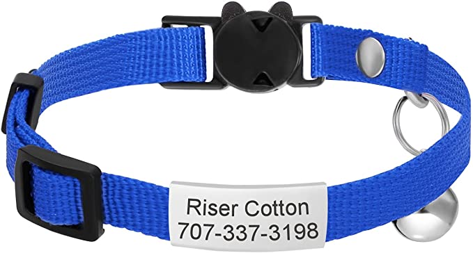 Jiquan Personalized Cat Collars,Breakaway Adjustable Kitten Collars with Name Tag,Cat ID Collar Engraved Pet Name Phone,Safety Collars with Bell,7 Colors,Up to 3 Lines of Custom Text