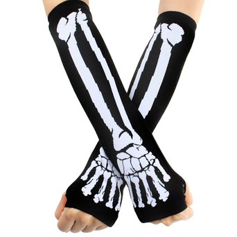 ECOSCO New Black Punk Gothic Dark Rock Skeleton Long Arm Warmer Fingerless Gloves