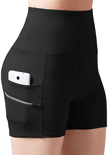 ODODOS Dual Pocket High Waist Workout Shorts,Tummy Control Yoga Gym Running Shorts,Non See-Through Yoga Shorts