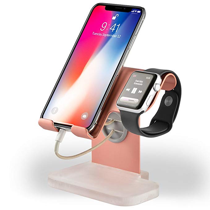Cell Phone Stand,JLFCH Compatible 2 in 1 Universal Cell Phone Stand and apple watch charging stands applicable for Apple iphone6/7/8 Apple iPhone 6/7/8 Plus iPhone X and IPad (Compatible),Rose Gold