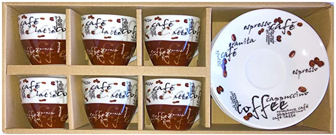 Cuisinox Set of 6 Porcelain Espresso Cups & Saucers, White, 2 oz