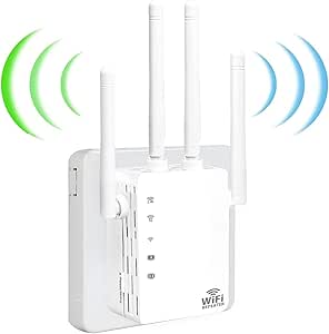 WiFi Extender-WiFi Extender Signal Booster for Home-5G 1200Mbps Dual Band Device Servers Covers Up to8500Sq. Repeater with 4 Antennas 360°Full Coverage 1-Tap Setup & Ethernet Port(ft for 35  Devices)