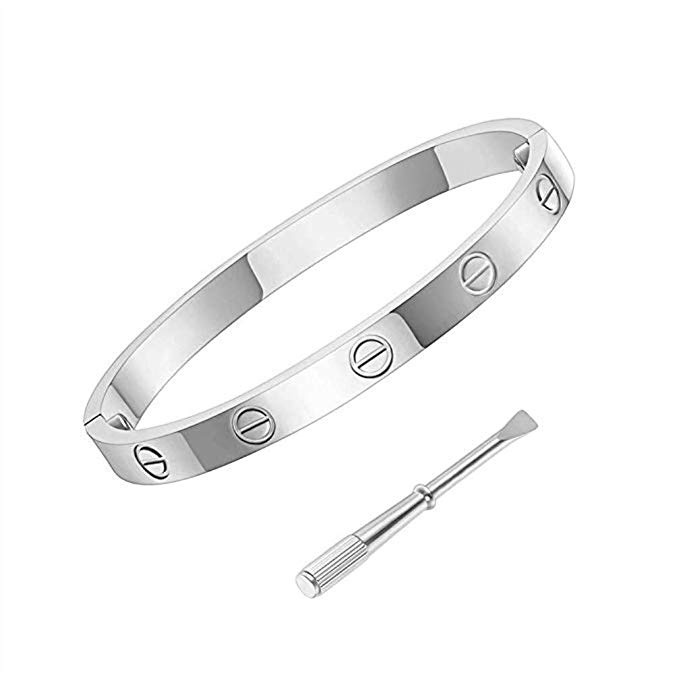 HiCook Titanium Steel Bangle Bracelets for Women Bangle Bracelet Set in Heart and CZ Stone Jewelry Fits 6.5-7.5 Inch Wrists