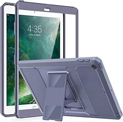 MoKo Case Fit 2018/2017 iPad 9.7 6th/5th Generation - [Heavy Duty] Shockproof Full Body Rugged Hybrid Cover with Built-in Screen Protector Compatible with Apple iPad 9.7 Inch 2018/2017, Purple