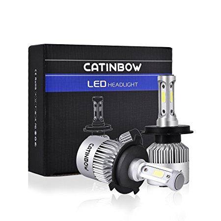 Catinbow H4 (9003, HB2) LED Headlight Bulbs Hi /Lo Beam 7200LM Super Bright COB LED Headlight Bulbs Conversion Kit Plug & Play Automotive Headlamp Bulb 6000K Cool White (2 Pack)