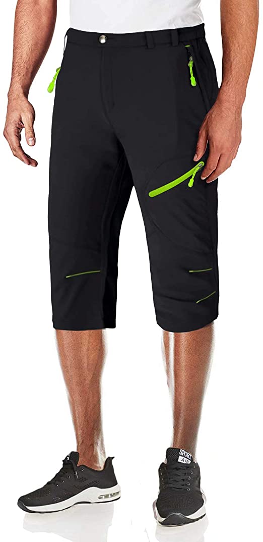 MAGCOMSEN Men's Workout Gym Running Shorts 4 Zipper Pockets Quick Dry 3/4 Capri Pants Hiking Shorts