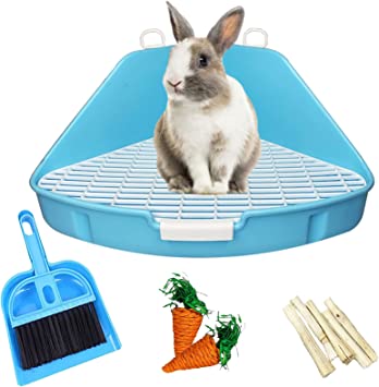 kathson Rabbit Litter Box Bunny Toilet Triangle Potty Trainer Corner Large Bedding Box Pet Pan for Rabbits Chinchillas Ferrets Guinea Pigs Galesaurs(Blue)