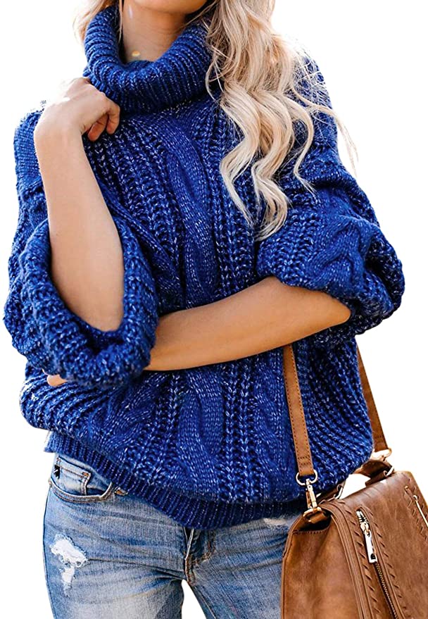 FARYSAYS Women's Cable Knit Turtleneck Long Sleeve Oversize Chunky Pullover Sweater Outerwear