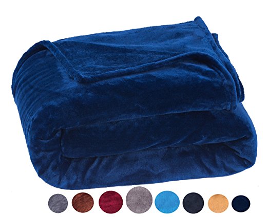 Flannel Luxury Blanket Fleece Throw Super Soft Cozy Warm Fluffy Lightweight Cozy Plush Microfiber 330 GSM Bed Sofa Camping, King (90"×108") Nave Blue