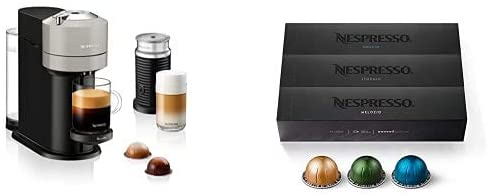 Nespresso Vertuo Next Coffee and Espresso Machine with Aeroccino NEW by Breville, Light Grey & Espresso Maker   Nespresso Capsules VertuoLine, Medium and Dark Roast Coffee, 30 Count Coffee Pods